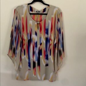 JM Collection Graphic Pink and Blue 3/4 Sleeve Blouse